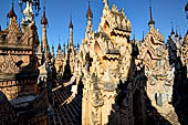 Rows of stupas in the Kakku (Kekku) Pagoda complex. The complex was kept hidden from the rest of the world until 2002 when it was opened to foreigners. Shan State, Burma (Myanmar). 